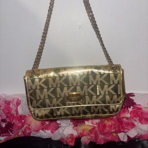 Michael Kors Metallic Gold MK Logo Shoulder Bag